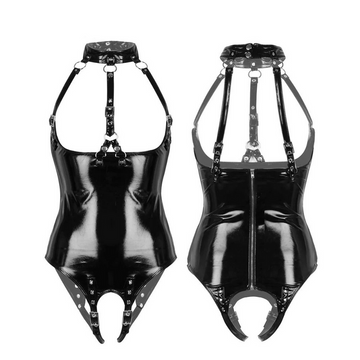 Womens Exotic Bodycon Bodysuit / Open Crotch Sissy Latex Clubwear / Wetlook Leather Lingerie - EVE's SECRETS